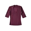 Top de Manga Tres Cuartos con Cuello Redondo Estilo Puro Deseo Chica Picante para Mujer, Nueva Camiseta Básica Ajustada Estilo Europeo y Americano para el Verano