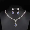 Collar y Pendientes de Dos Piezas con Colgante de Gota de Agua de Pedrería Simple Europeo y Americano Cadena de Garra Accesorios para Vestido de Boda Fiesta