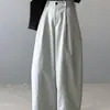 Roupas femininas de Dongdaemun, Coreia, calças casuais curvas estilo americano para mulheres, outono, calças largas retas folgadas tipo foice para o trabalho