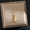 Corrente de clavícula em aço titânio estilo nacional retrô pingente de cadeado da paz de jade temperamento versátil acessórios de estilo chinês de alta qualidade