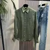 Camisa Casual Confortável de Linho com Manga Longa, Cor Sólida, Lapela Jomi/New Style, com Bordado de Cavalo Pequeno no Peito, para Mulheres
