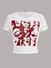 Y2K Verão Novo Americano Cross-border Slim Short Figure Padrão Top Sexy Hot T-shirt Feminina Cor Contraste