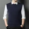 Colete de Lã Puro Colorido Outono e Inverno Transfronteiriço Masculino Gola V Roupa de Baixo Malha Malharia Colete para Meia-Idade e Idosos Roupa de Pai