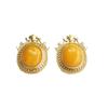 Pendientes de Plata S925 Jueyu Incrustados con Ámbar Natural Cera de Abeja Vieja Pendientes de Miel Completa Fábrica de Joyería Al por Mayor S3020112A