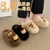 Produz seus Próprios Sapatos de Plataforma à Prova d'Água com Biqueira Aberta em Pelúcia Artificial Marrom Bege Preto Couro Encerado Lã