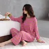 Algodón Puro Conjunto de Pijama a Rayas para Mujer de Otoño Nuevo, Ajuste Relajado Pantalones Largos Conjunto 100% Algodón