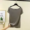 Camiseta Feminina Modal Decote Ombro a Ombro Manga Curta, Novo Estilo Verão, Design Fino, Top para Usar por Cima, Camiseta Básica