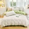 Jie Liya Algodón Puro Hilo 40S Teñido en Hilo Algodón Lavado Rayas Borde de Concha Estilo Japonés Juego de Cama de Cuatro Piezas Funda de Edredón Individual Disponible para Mayorista
