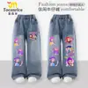 Jeans Infantiles de Grupo Bruja Cazadora de Kpop para Niñas Primavera y Otoño 2025 Nuevos Pantalones de Pierna Recta Pantalones Casuales para Niñas de Moda