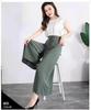 Verão da mãe plus size calças largas finas culotes cortados cintura elástica de meia-idade das mulheres calças de seda de gelo leggings casuais femininas