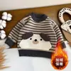 Suéter Infantil Outono e Inverno Novo Camiseta Básica Cartoon Infantil Top Quente para Bebê Suéter de Tricô Listrado Espesso para Bebê