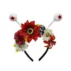 Faixa de Cabelo de Girassol e Cabeça de Fantasma Novo Estilo Transfronteiriça com Flores Realistas e Globos Oculares Assustadores, Adereço de Cabeça para Festival de Carnaval de Halloween