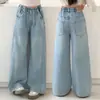 Calça Jeans Feminina Primavera e Outono 2026 Novo Estilo para Crianças Maiores, Calça Larga Reta Versátil, Calça Longa da Moda