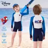 Traje de baño Disney para Niños, Tallas Pequeña y Mediana, Nuevo 2026 de una Pieza con Mangas Largas de Spider-Man, Equipo de Verano