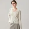 Cardigã de cashmere com renda, novo estilo outono/inverno, blusa de crochê feminina, versátil, de botões na frente, agasalho quente