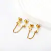 Pendientes de Acero Inoxidable con Cadena de Borlas, Doble Agujero, Flor Pegajosa, Imitación de Diamante Checo, Pendientes de Moda de Nicho para Mujer
