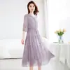 Vestido Bordado de Seda de Marca de Luxo para Mulheres, Decote em V de Alta Qualidade, Elegante e Rejuvenescedor, Emagrecedor Vestido Longo 2026