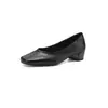 Sapatos de Trabalho Versáteis Básicos de Pele de Ovelha 2026 Outono Salto Grosso Salto Médio Bico Quadrado Couro Genuíno Corte Baixo Profissional Para Ir ao Trabalho Sapatos Individuais Femininos