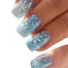 Manicura Navideña Europea y Americana Nueva Uñas Portátiles Azul Gradiente Simple Fresco Copo de Nieve Longitud Media Uñas Portátiles Venta al por Mayor