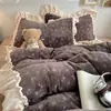 Lençol de cama com babados florais pequenos estilo coreano de alta gramatura, colcha, conjunto de quatro peças de veludo de leite, conjunto de três peças quente 1