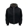 Jaqueta com Capuz e Zíper Masculina Outono Inverno 2026 Forro Estampado de Leopardo Bloco de Cores Solta Casual Cardigan Moletom Masculino