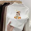 Camiseta Feminina Estilo Coreano 2026 Manga Longa Novo Estilo com Acabamento de Ruffle em Fleece Simples Elegante Moda Casual