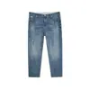 0316 talla grande pantalones cortos de primavera y verano nuevos con bolsillos de color contrastante rotos lavado plisados ajustados jeans para hombre