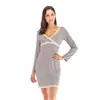 Amazon Aliexpress 2026 Primavera/Verano Nuevo Estilo para Mujer Vestido Pijama de Manga Larga con Cuello en V