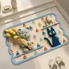 Alfombra de baño de gato de dibujos animados, alfombra absorbente de agua antideslizante para baño y inodoro del hogar