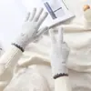 Guantes Calientes con Pantalla Táctil para Mujer en Invierno Forrados de Felpa Estilo Coreano Dedos Divididos Guantes de Punto a Prueba de Frío Color Puro Versátil Lana de Cachemira