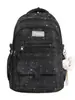 Mochila Preta Cool e Discreta com Estampa Completa de Corações e Flocos de Neve, Multi-Compartimentos, Grande Capacidade, Mochila Leve para Alunos do Ensino Fundamental e Médio