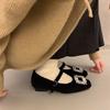 Sapatos Mary Jane Versáteis Estilo Campus Diário Outono e Inverno 2025 Novos Sapatos Franceses Elegantes Elegantes com Bico Quadrado Strass e Pele
