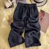 Pantalones de Pierna Ancha de Lino Tencel para Mujer Verano Estilo Delgado 2026 Nuevos Pantalones Rectos Holgados con Caída Nueve Décimos Pantalones Casuales Morados