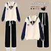 Suéter de punto con diseño falso de dos piezas estilo universitario, suéter de cuello suelto para estudiantes, mujer