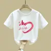 2551# camiseta de manga corta para niña algodón top de verano niños grandes nuevo amor cuello redondo manga corta ropa de verano