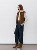 Chaleco de Lana Bie con Cuello de Imitación de Cuero de Algodón para Mujer, Parte Superior Exterior sin Mangas, Chaleco Cardigan con Cremallera para Mujer