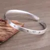 Pulsera de Plata Pura 999 simple lisa abierta retro seis palabras mantra patrón Xiangyun jade Ruyi pulsera de plata esterlina para mujer