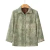 Camisa de Primavera con Cuello de Abuela, Ropa Estampada para Mujeres de Mediana Edad y Mayores, Rejuvenecedora, Favorecedora de la Figura, Corte Holgado, Tallas Grandes, Top Versátil para Mamá