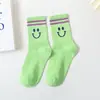 Corea del Sur Dongdaemun Mismo Estilo Color Cintura Elástica Smiley Calcetines Medios Letra Deportivos Transpirables Estilo Universitario Calcetines para Mujer