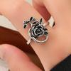 Anillo abierto de nicho de venta caliente transfronterizo de dragón y cruz, plata tailandesa retro con flor, personalidad europea y americana, hip hop, anillo de cola de rosa