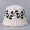 Sombrero de Pescador Tejido Rojo Vintage para Mujer, Otoño e Invierno, Cubre Rostro, Versátil Sombrero de Pescador, Cálido Sombrero de Lana Jacquard Protector de Orejas
