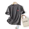 Camiseta Casual de Manga Corta con Cuello Redondo, Bordado del Año del Caballo, Algodón Peinado de Alto Hilo, Corte Holgado Adelgazante para Mujer, Primavera y Verano