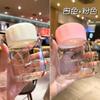 Vaso de agua portátil de vidrio para mujer, de aspecto alto, mini, transparente, para leche de soja, pequeño, con tapa, bonito vaso gordo.