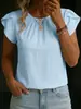 2026 Transfronterizo Europeo y Americano Amazon Comercio Exterior Primavera y Verano Nuevo Estilo Color Sólido Cuello Redondo Elegante Commuter Camiseta de Manga Corta para Mujer