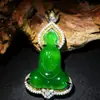 Colgante de Calcedonia Verde Imperial Iluminación Incrustado con Jade Blanco Hielo Collar de Buda Colgante Bodhisattva Guanyin para Hombres y Mujeres 8132