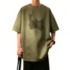 Camiseta de Manga Corta de Gamuza de Gato Pixel para Hombre Verano Moda de Marca Estilo Americano Ropa Retro Holgada Moderna Camiseta Pesada