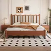 Tecido Listrado Vertical Ondulado Retro Francês Cama de Madeira Maciça Gaveta Embutida Caixa de Armazenamento Alta 1,5m 1,8m Cama de Casal para Casa