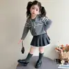 Conjunto de Punto Estilo Academia para Niñas Falda Plisada 2024 Nuevo Abrigo Suéter para Niños Falda Conjunto de Dos Piezas Primavera y Otoño