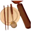 Palillos Coreanos de Madera Maciza y Set de Cuchara Caja de Almacenamiento Portátil Sensación Retro Una Persona Estudiante Trabajador de Oficina Flor de Seda