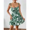2026 Transfronterizo Europeo y Americano Amazon Verano Nueva Moda Elegante Falda Corta Vestido de Tirantes con Estampado Floral